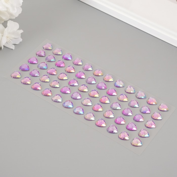 Наклейка пластик стразы "Сердце" фиолетовый перламутр 18х8 см