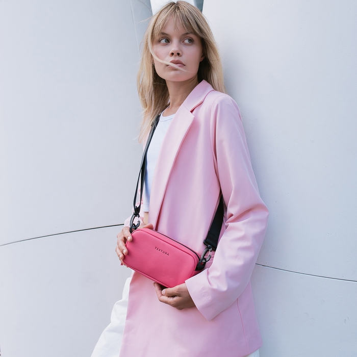 Сумка женская на молнии, TEXTURA, маленький размер, длинный ремень, цвет фуксия Сумка женская на молнии, TEXTURA, маленький размер, длинный ремень, цвет фуксия