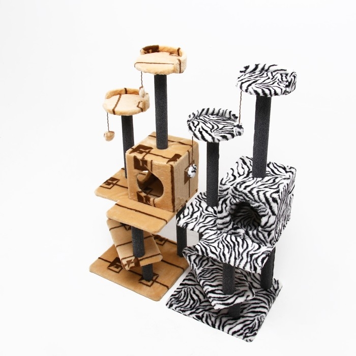 Комплекс для кошек с когтеточкой Комплекс для кошек с когтеточкой "Лестница", 56 х 52 х 140 см, ковролин, микс цветов