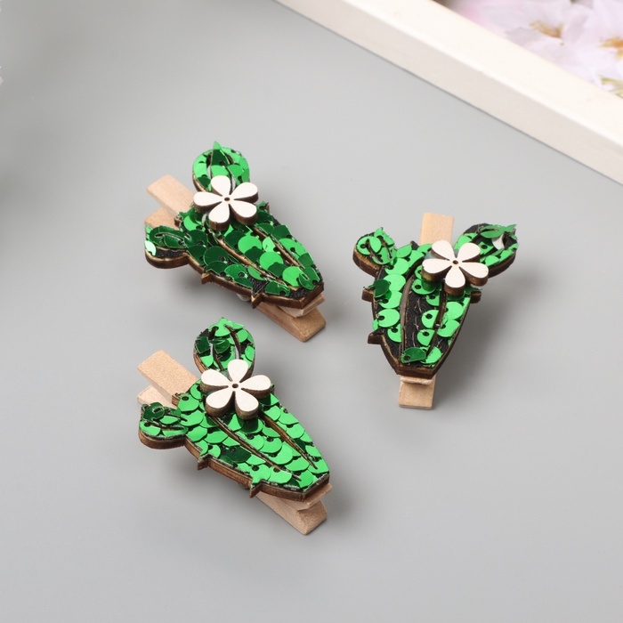 Декор для творчества дерево Декор для творчества дерево "Прищепка. Длинный кактус" пайетки набор 3 шт 1,5х3,4х4,8 см