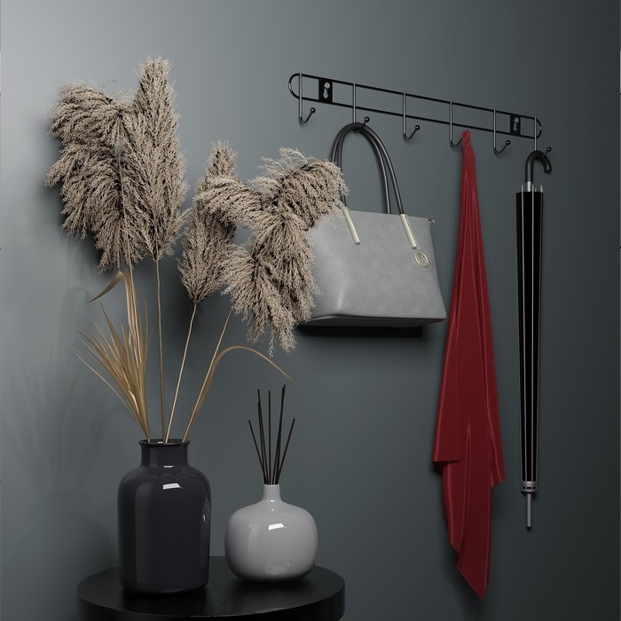 Вешалка настенная на 6 крючков Доляна &laquo;Лето&raquo;, 33&times;3,5&times;5 см, цвет серебряный