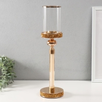 Подсвечник стекло, металл на 1 свечу "Вива" на магните d=8,5 см, золото 11,8х11,8х39 см Подсвечник стекло, металл на 1 свечу "Вива" на магните d=8,5 см, золото 11,8х11,8х39 см