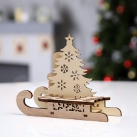 Светодиодная фигура &laquo;Сани со снеговиком&raquo; 15.5 &times; 12 &times; 5.5 см, дерево, батарейки LR1130х3 (в комплекте), свечение тёплое белое
