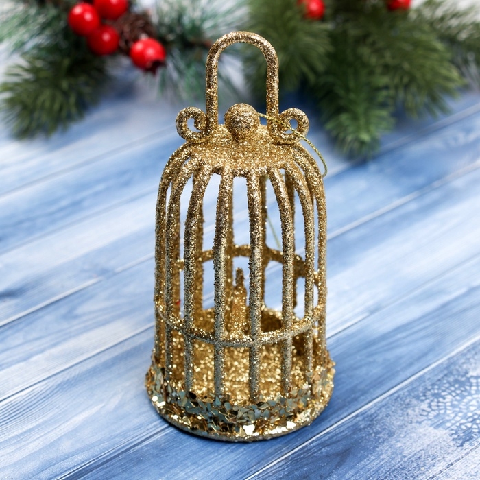 Украшение ёлочное "Клетка блеск" 12,5х6,5 см, золото