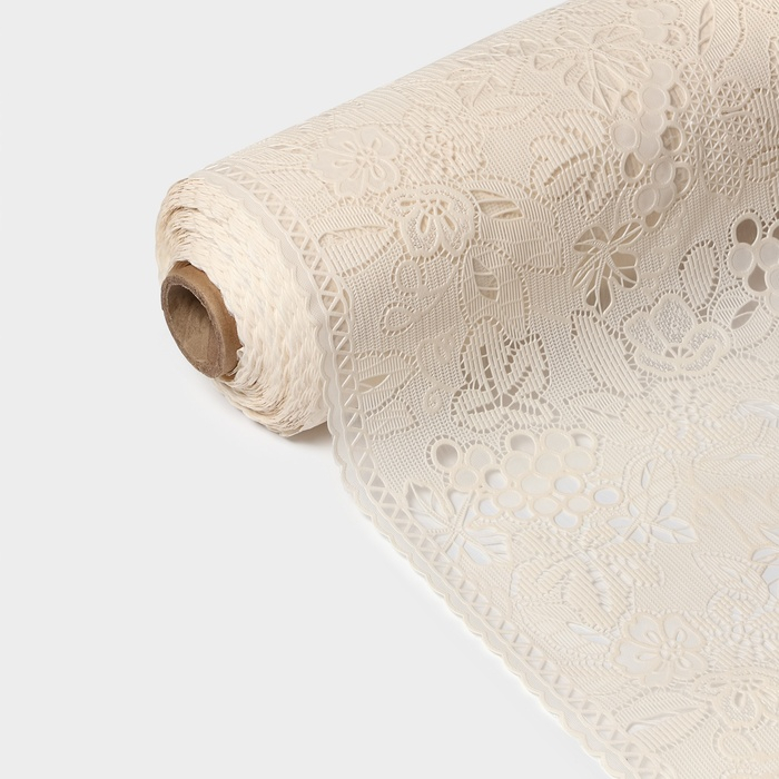 Клеёнка на стол &laquo;Ягодки&raquo;, ажурная, ширина 137 см, рулон 20 метров, толщина 0,2 мм, цвет белый