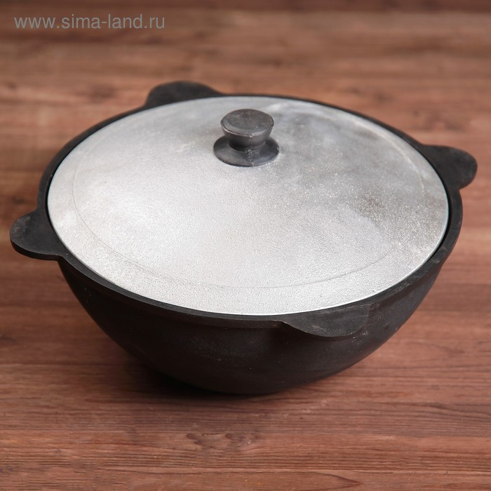 Казан чугунный, 3,5 л, плоское дно, алюминиевая крышка Казан чугунный, 3,5 л, плоское дно, алюминиевая крышка