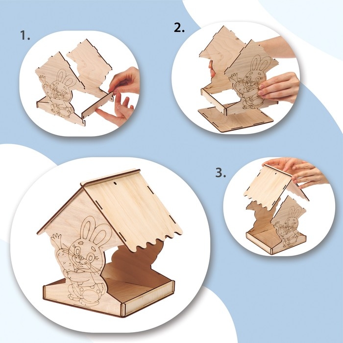 Деревянная кормушка-конструктор для птиц &laquo;Заяц с морковкой&raquo;, 14 &times; 14.5 &times; 18 см, Greengo