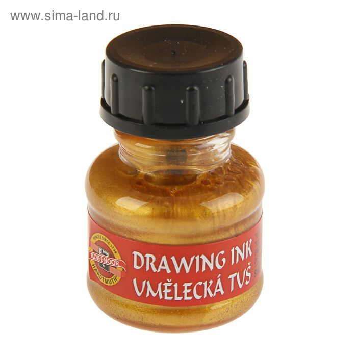 Тушь для письма и рисования художественная 20 мл, Koh-I-Noor, золотой Тушь для письма и рисования художественная 20 мл, Koh-I-Noor, золотой