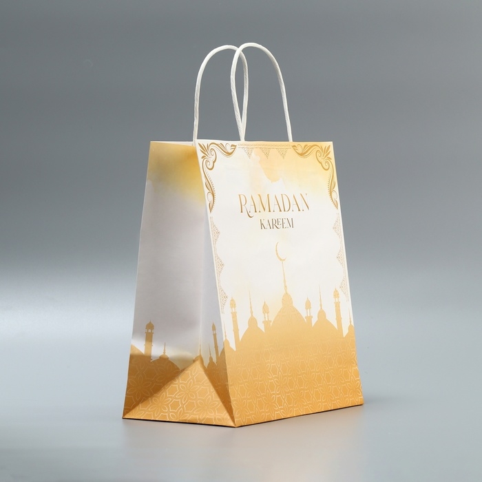Пакет подарочный крафтовый, упаковка, Ramadan kareem, 22 х 25 х 12 см
