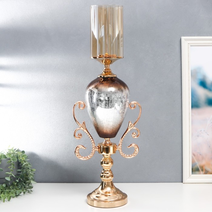 Подсвечник металл, стекло на 1 свечу Подсвечник металл, стекло на 1 свечу "Мозаика" золото 59,5х14х23 см