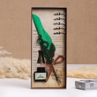 Набор подарочный 3в1 "Стимпанк" перьевая ручка, чернила, наконечники, зеленый Набор подарочный 3в1 "Стимпанк" перьевая ручка, чернила, наконечники, зеленый