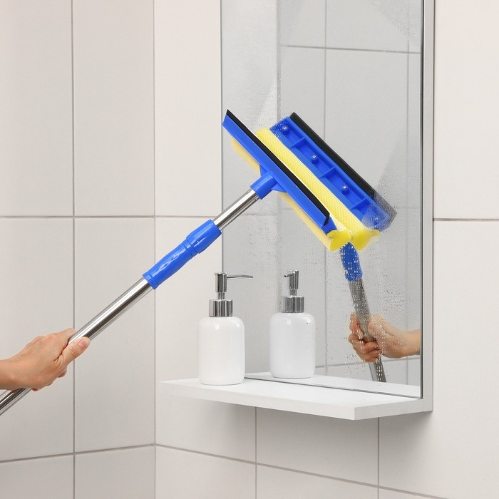 Окномойка с телескопической стальной ручкой и сгоном Доляна, 25&times;7&times;77(108) см, поролон