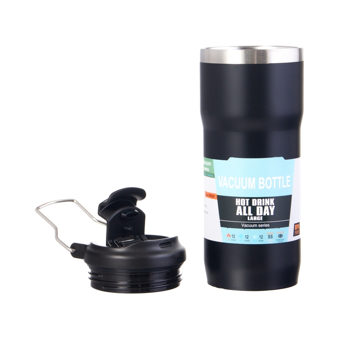 Термокружка, 600 мл, Путешествие, сохраняет тепло до 12 ч, 20.7 х 7.5 см, черная