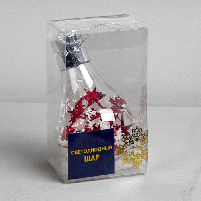 Ёлочный шар «Шишки с красной мишурой», батарейки, 5 LED, свечение белое Ёлочный шар «Шишки с красной мишурой», батарейки, 5 LED, свечение белое