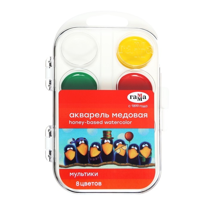 Акварель 8 цветов, &laquo;Гамма&raquo; &laquo;Мультики&raquo;, без кисти, в пластиковой коробке