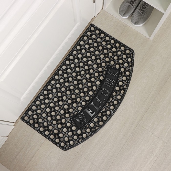 Коврик придверный ячеистый Доляна &laquo;Добро пожаловать&raquo;, 43&times;73 см, цвет чёрный