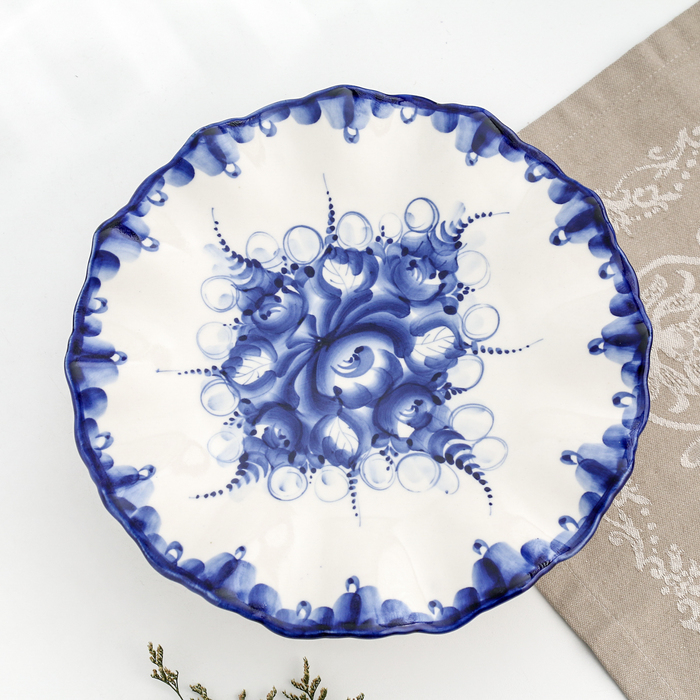 Тортница Тортница "Кружево", гжель, фарфор, d=26 см