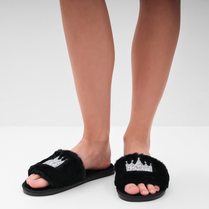 Тапочки женские с открытым носом размер 40-41, цвет чёрный