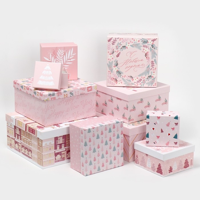 Набор подарочных коробок 10 в 1 &laquo;Happy New year&raquo;, 10 х 10 х 6 ‒ 28 х 28 х 15 см, Новый год