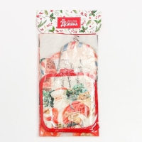 Кухонный новогодний набор Доляна"Новый Год", фартук 70х80 см, прихватка17х17см,варежка-прихватка 26х16см Кухонный новогодний набор Доляна"Новый Год", фартук 70х80 см, прихватка17х17см,варежка-прихватка 26х16см