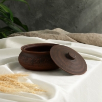 Горшок для запекания с крышкой &laquo;Поли&raquo;, декор, красная глина, 1 л