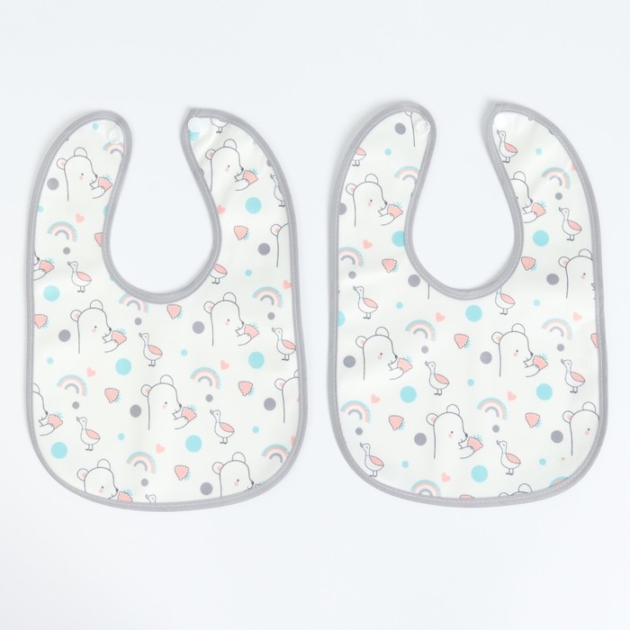 Набор детских слюнявчиков Крошка Я, 4 шт. + подарок, 29х20 см., цвет розовый, серый