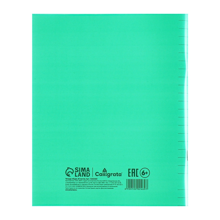 Тетрадь 48 листов в линию Calligrata Тетрадь 48 листов в линию Calligrata "Зелёная", пластиковая обложка, с алфавитом, блок офсет