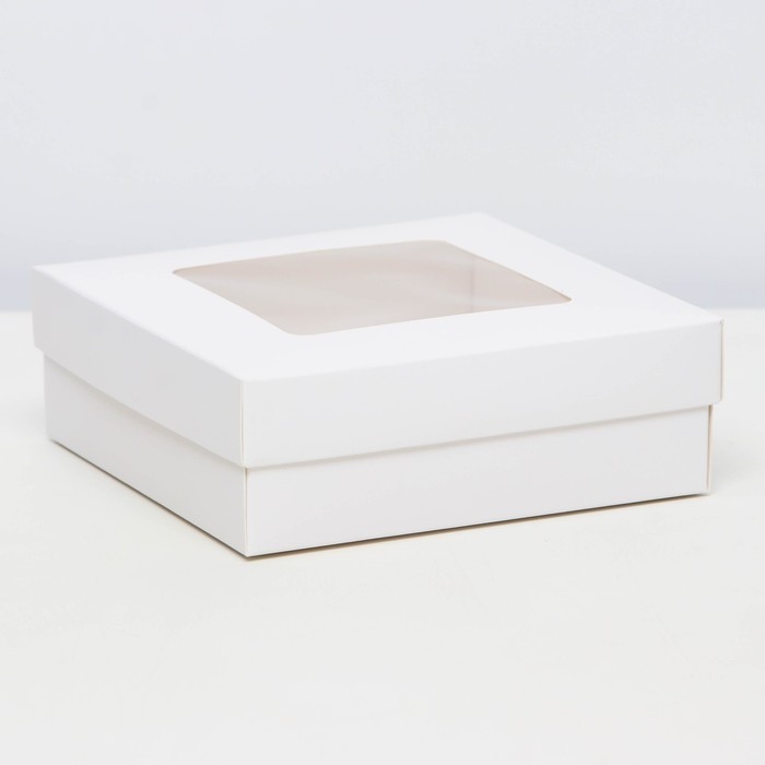 Коробка подарочная складная, упаковка, крышка-дно,с окном, белая, 15 х 15 х 5 см