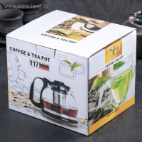 Чайник стеклянный заварочный &laquo;Иллюзия&raquo;, 1,6 л, с металлическим ситом, цвет чёрный