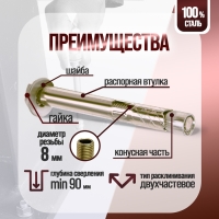 Анкерный болт ЛОМ, оцинкованный, 10х80 мм, 75 шт Анкерный болт ЛОМ, оцинкованный, 10х80 мм, 75 шт