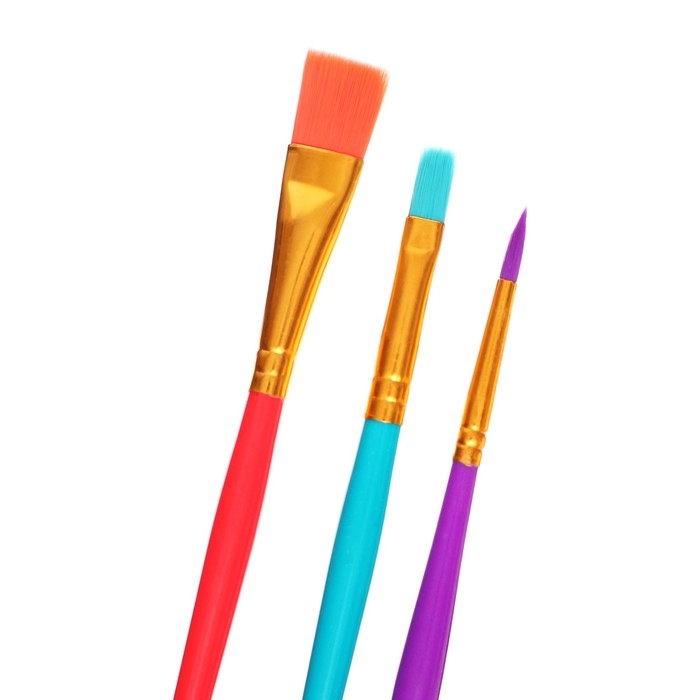 Набор кистей Синтетика 3 штуки ЗХК "Цветик" №10 (круглая №: 5; плоские №: 6,14)