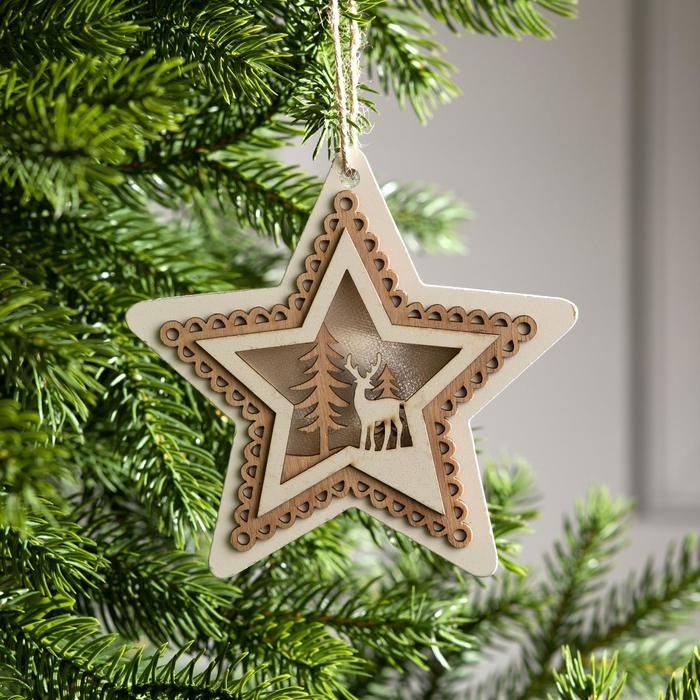 Ёлочная игрушка &laquo;Звезда с оленем&raquo;, от батареек, свечение тёплое белое