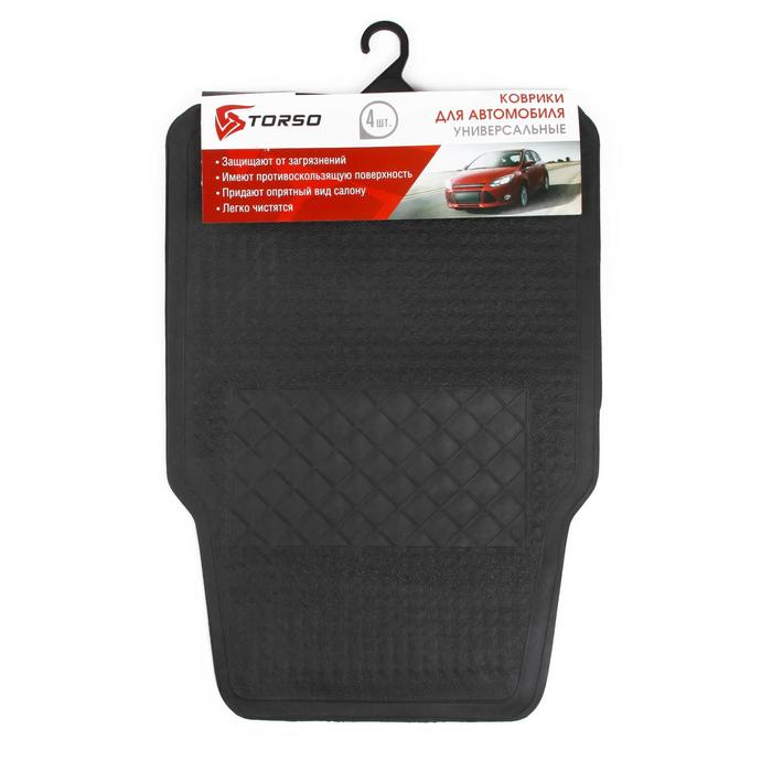 Коврики автомобильные TORSO, резина, 64х44 см, 44х33 см, черный, набор 4 шт Коврики автомобильные TORSO, резина, 64х44 см, 44х33 см, черный, набор 4 шт