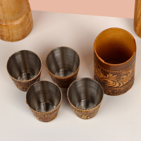 Набор стопок &laquo;Охотник&raquo;, 4 шт, в тубусе, 4,5&times;4,5&times;9 см, береста