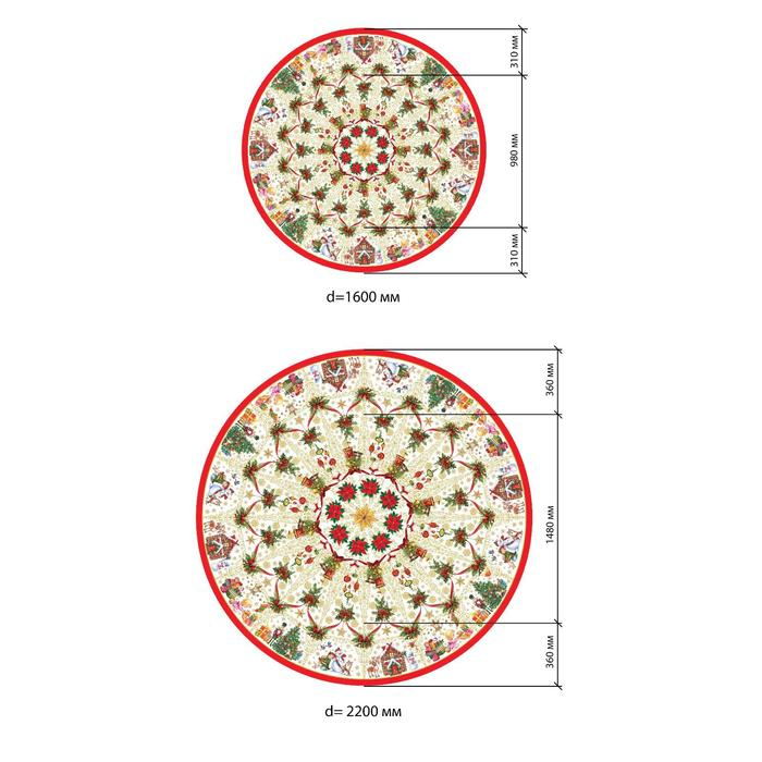 Скатерть новогодняя круглая Этель "Новогодние игрушки" d = 160 см, 100 % хлопок
