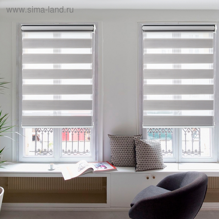 Штора рулонная &laquo;День-ночь&raquo;, 60&times;180 см (с учётом креплений 3,5 см), цвет серый