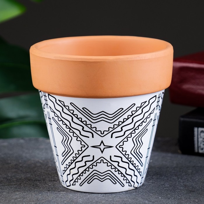 Горшок Горшок "Трапеция" терракот с узором, 10х9см, МИКС