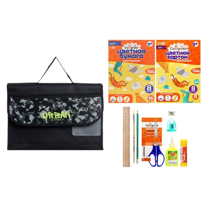 Папка для труда А4, 330 х 230, с ручками текстиль, раскладная на липучке, с наполнением 10 предметов, Calligrata, ПТР-10, Папка для труда А4, 330 х 230, с ручками текстиль, раскладная на липучке, с наполнением 10 предметов, Calligrata, ПТР-10, "Камуфляж"