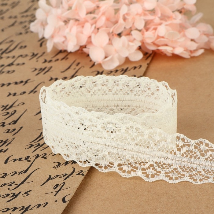 Кружево капроновое, 30 мм &times; 10 &plusmn; 1 м, цвет молочный