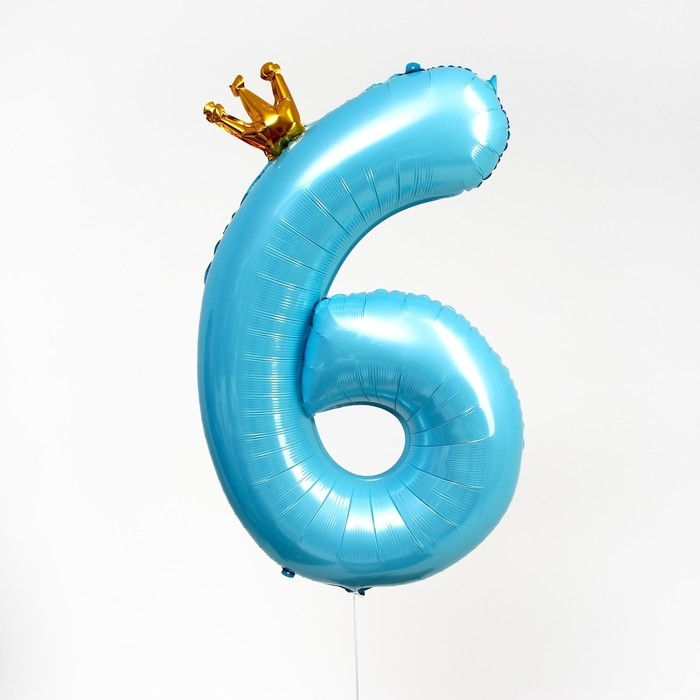 Шар фольгированный 40" &laquo;Цифра 6 с короной&raquo;, цвет голубой