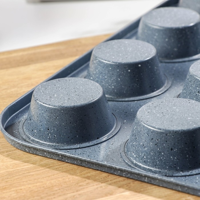 Форма для выпечки Доляна &laquo;Мрамор&raquo;, 35&times;27 см, 12 ячеек, антипригарное покрытие, цвет серый