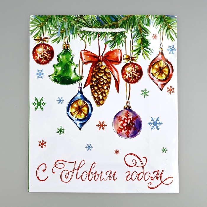 Пакет подарочный новогодний ламинированный &laquo;С Новым годом&raquo;, ёлочные игрушки, ML 21 х 25 х 8 см