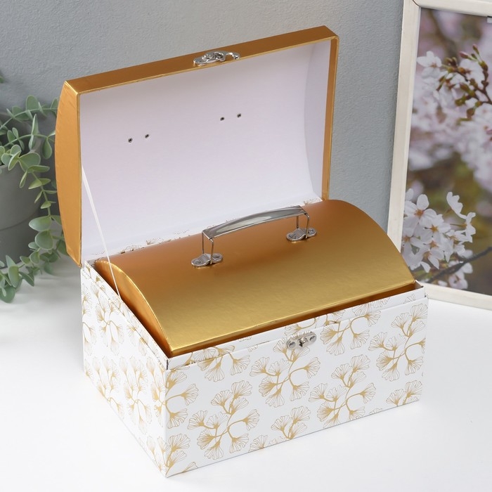 Шкатулка картон сундучок "Узор золотом" набор 3 шт 26х18х16,5 24х16х14,5 22х14х12,7 см