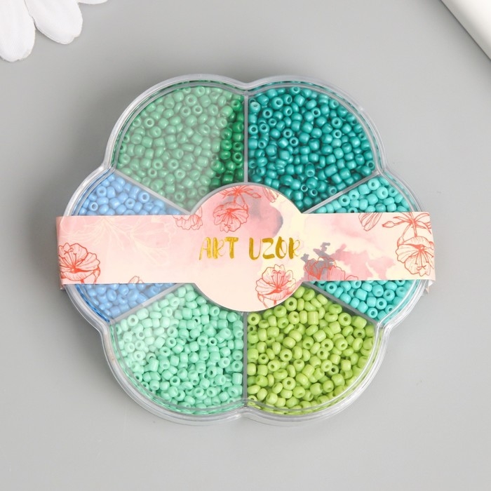 Бисер стекло 12/0 в цветке Бисер стекло 12/0 в цветке "Цвета леса" цветной 7 цветов х 8 гр 8,2х8,2х2 см