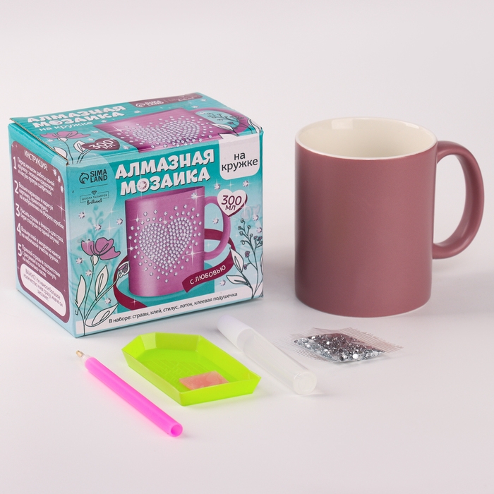 Алмазная мозаика на кружке с частичным заполнением &laquo;С любовью&raquo;, 300 мл