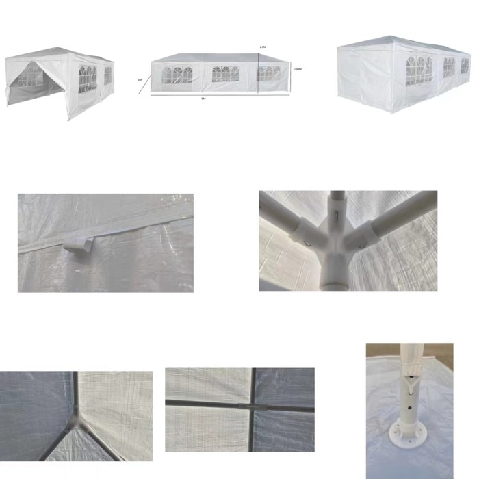 Шатер садовый 9*3м белый, 3 стенки