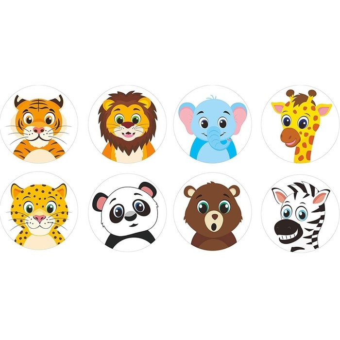 Наклейка бумага Наклейка бумага "Дикие зверята - эмоции" d=2,5 см 500 шт в рулоне 3х6,5х6,5 см