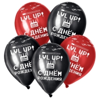 Воздушный шар латексный 12" &laquo;С Днём рождения Геймеру&raquo;, пастель, цвет черный, красный, 25 шт.