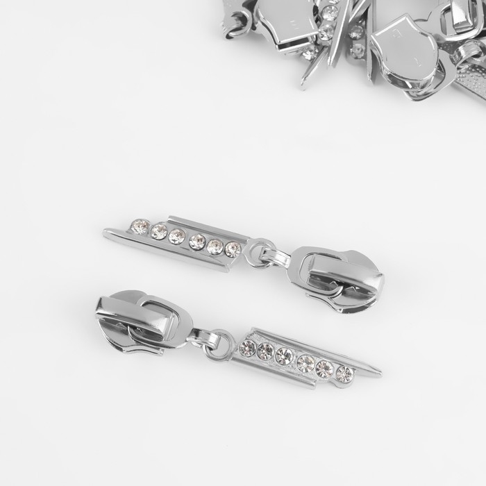 Бегунок автоматический для молнии &laquo;Спираль&raquo;, №7, декоративный &laquo;Стразы&raquo;, 10 шт, цвет никель