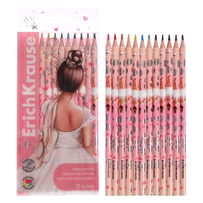 Карандаши 12 цветов ErichKrause Карандаши 12 цветов ErichKrause "Pointes" круглые, европодвес